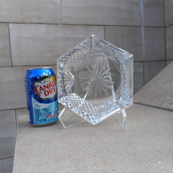 Galway Crystal Cut Hexagonal 3-Well Ashtray 7" - Picture 10 of 12